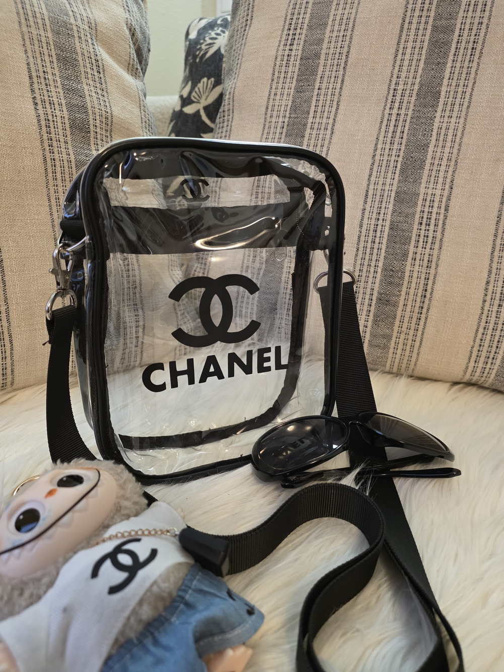 Clear PVC Crossbody Bag Stadium Bag Transparent Bag with Black Trim